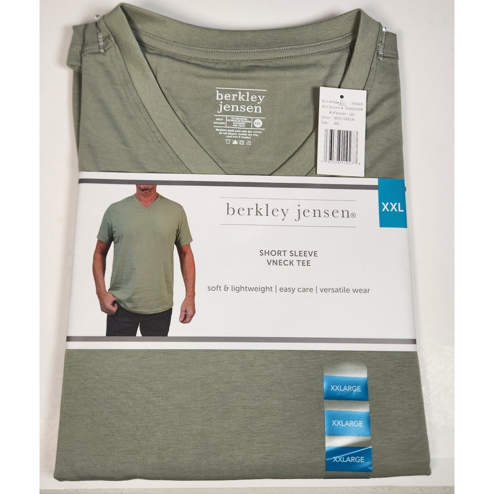 Berkley Jensen Men's V-Neck T-Shirt XXL Mist Green Short Sleeve Pima Cotton NWT